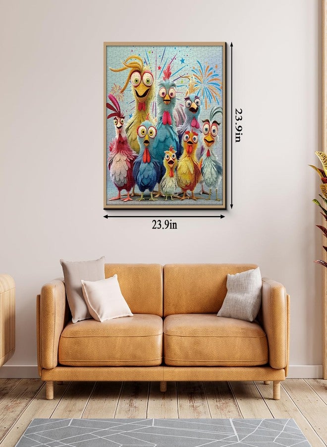 PPuzzling Thanksgiving Chicken Puzzles for Adults 1000 Pieces, Funny Chicken Family Jigsaw Puzzles, Colorful Winter Animal Puzzle as Home Decor - Image 4